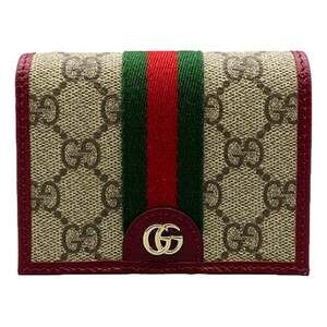 Gucci Ophidia Canvas Webstripe Burgundy Leather Bifold Snap